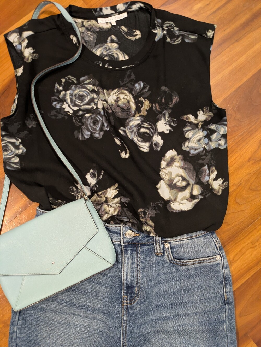 Violet & Claire Black And Blue Floral Sleeveless Top